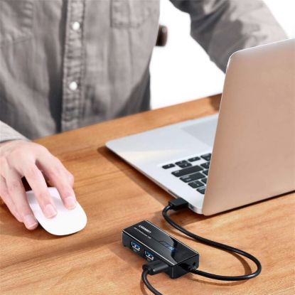 Picture of UGREEN USB Type-A Male to Ethernet Adapter with 3-Port USB Hub – Black