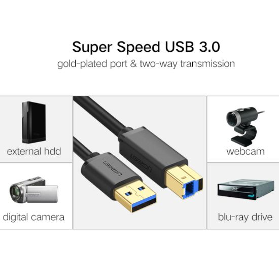 Picture of UGREEN US210 USB-A Printer Cable 2M - Black