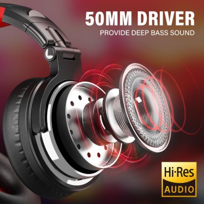 Picture of Oneodio Pro 10 Professional Wired Over Ear DJ and Studio Monitoring Headphones - Red/Black