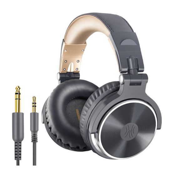 Picture of Oneodio Pro 10 Professional Wired Over Ear DJ and Studio Monitoring Headphones - Grey/Gold