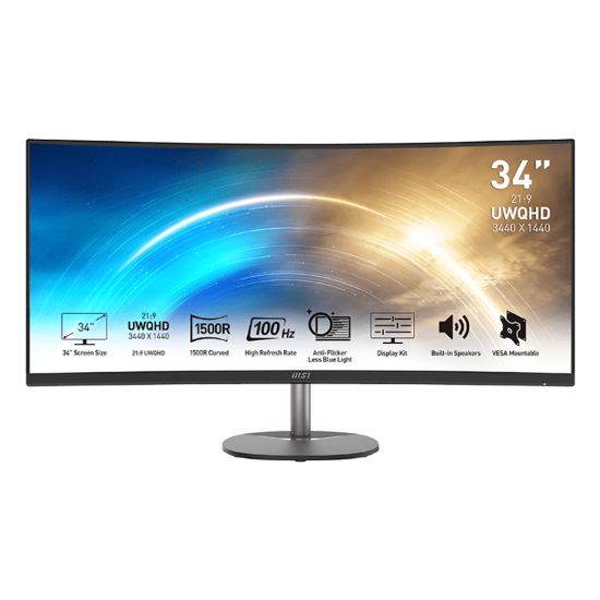 Picture of MSI PRO MP341CQ 34″ VA Ultrawide Curved Pro Monitor (1500R, 3440x1440, 1ms, 100Hz)
