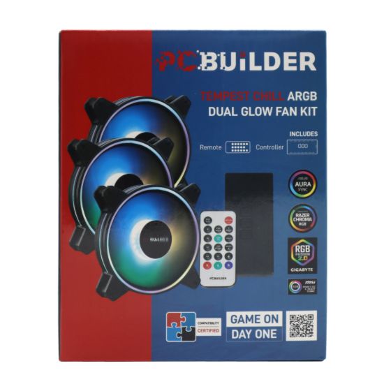 Picture of PCBuilder Tempest Chill Fan Kit 3x120MM Dual Glow ARGB Fan + Controller + RF Remote