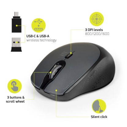 Picture of Port Connect Silent 1600DPI 3 Button Wireless Mouse - Black