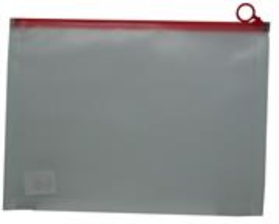Picture of Brainware A4 Clear Carry Folder With Red Easy Slide Zip