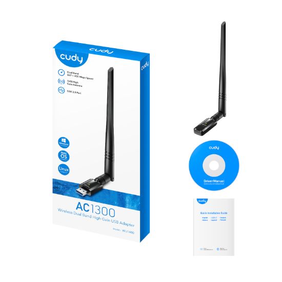 Picture of Cudy 1300Mbps High Gain WiFi USB3.0 Adapter with High Gain Antenna