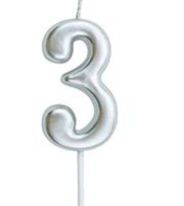 Picture of Casey 10cm Silver Numerical Birthday Candle Nr.3