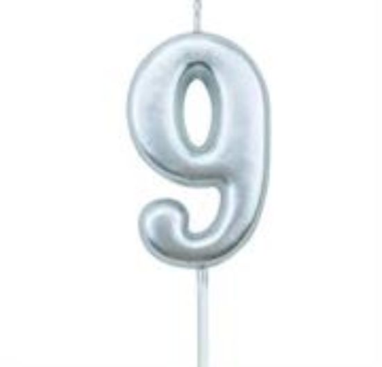 Picture of Casey 10cm Silver Numerical Birthday Candle Nr.9
