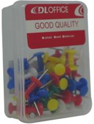 Picture of DLOffice Multicolour 24mm Pushpins Thumb Tacks Plastic Tub