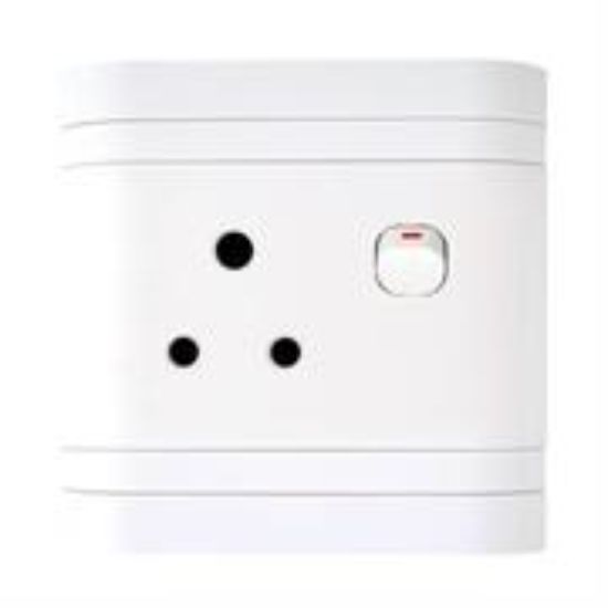 Picture of Lesco Single Three-Pin Wall Plug White H100xW100
