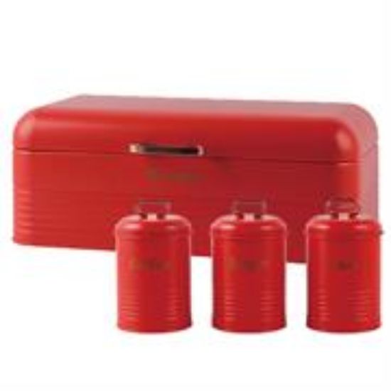 Picture of Totally 4-Piece Retro Breadbin and Canister Tin Set Combo Red