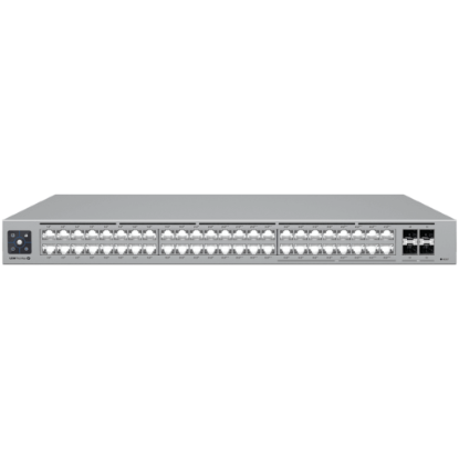Picture of UBIQUITI Ubiquiti 48-port, Layer 3 Etherlighting switch with 2.5 GbE and PoE++ output, 16x 2.5 GbE ports including (8) PoE+ and (8) PoE++, 32x GbE ports including (24) PoE+ and (8) PoE++, 4x 10G SFP+ ports, DC power backup ready, 720W