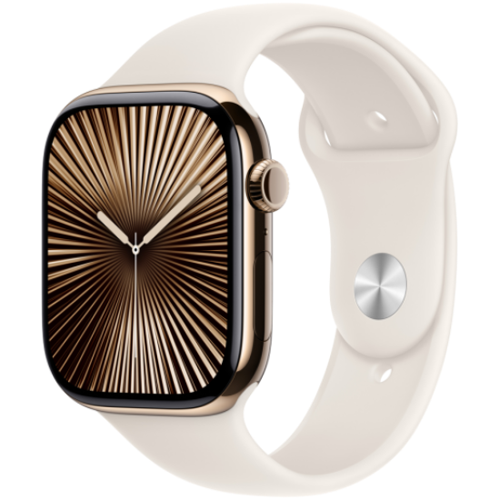 Picture of APPLE Apple Watch Series 10 GPS + Cellular 42mm Gold Titanium Case with Starlight Sport Band - S/M,Model A3001