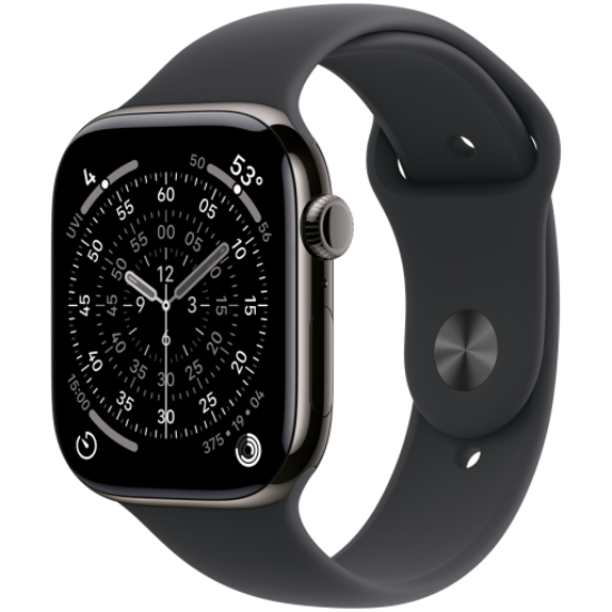 Picture of APPLE Apple Watch Series 11 GPS + Cellular 46mm Slate Titanium Case with Black Sport Band - M/L,Model A3337