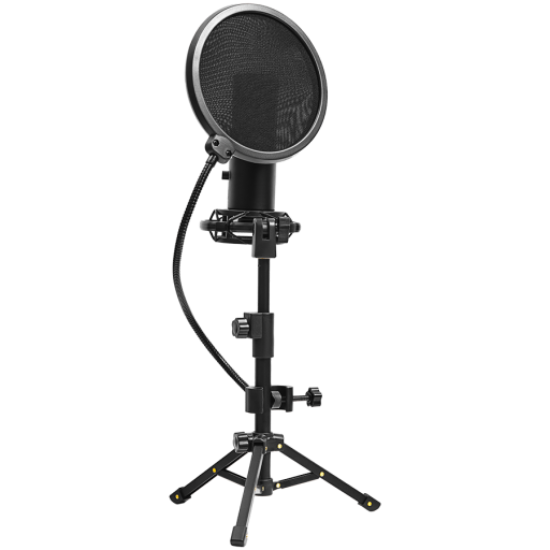 Picture of LORGAR LORGAR Voicer 721, Gaming Microphone, Black, USB condenser microphone with tripod stand, pop filter, including 1 microphone, 1 Height metal tripod, 1 plastic shock mount, 1 windscreen cap, 1,2m metel type-C USB cable, 1 pop filter, 154.6x56.1mm