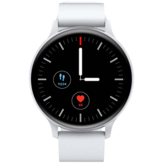 Picture of CANYON CANYON Badian SW-68, Smartwatch, Realtek 8762CK, 1.28''TFT 240x240px; RAM : 160KB,  Lithium-ion polymer battery, 3.7V 190mAh Include, Silver Zinc alloy middle frame + plastic bottom case+ white Silicone strap + silver strap buckle, 44.9x 10.9mm, strap: 20x220mm, 50.64g