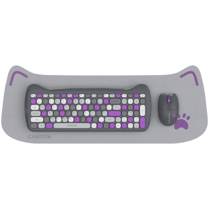 Picture of CANYON CANYON HSET-W6 EN Keyboard+Mouse Kitty Edition AAA+АА Wireless Violet