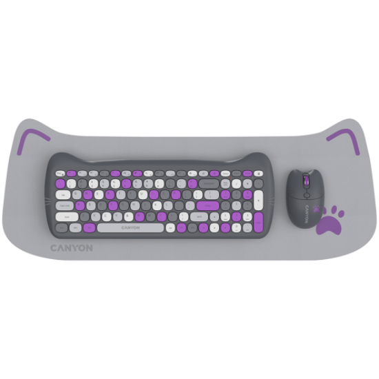 Picture of CANYON CANYON HSET-W6 EN Keyboard+Mouse Kitty Edition AAA+АА Wireless Violet
