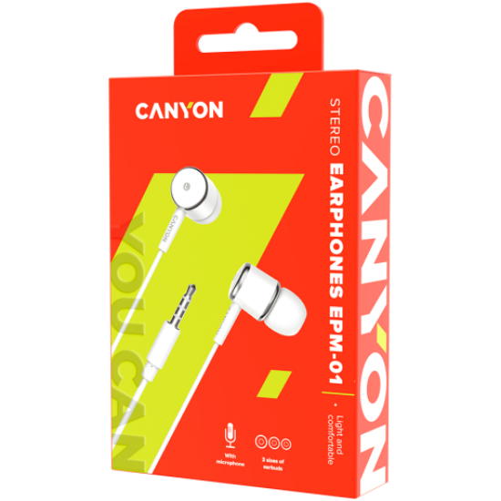 Picture of CANYON CANYON headphones EPM-01 Mic 1.2m White