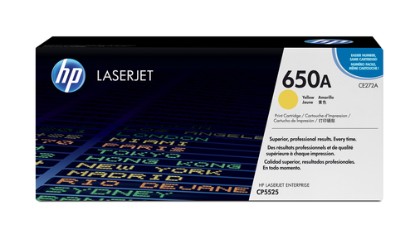 Picture of HP 650A COLOR LASERJET CP5525 YELLOW PRINT TONER CARTRIDGE PRINTS APPROXIMATELY 15 000 PGS USING THE  ISO/IEC 19798 YIELD STANDARD