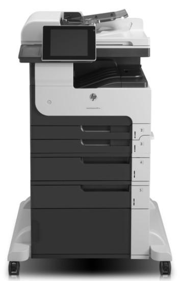 Picture of HP LASERJET ENTERPRISE 700 MFP M725F 4IN1, PRINT, COPY, SCAN, FAX,10-30 USERS, A4/A3, PRINTS UP TO 41PPM A4 MONO, 100 SHEET ADF, 2 X 250 INPUT TRAYS,1 X 500 SHEET INPUT TRAY, 250-SHEET OUTPUT BIN, 1 X 500 SHEET FEEDER CABINET AND STAND INTEGRATED NIC, COPY UP TO 40 CPM,  SCAN UP TO 600 DPI, FAX MEMORY UP TO 100 PAGES WALK UP USB INPUT TO PRINT OR SAVE FROM DRIVE, 8.0-IN (20.3 CM) TOUCHSCREEN; LCD 