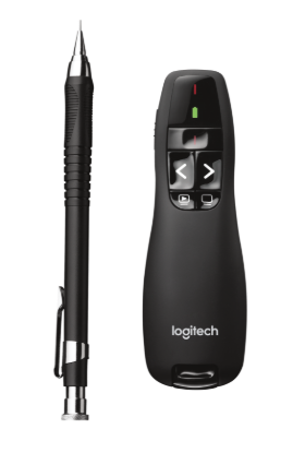 Picture of LOGITECH R400 RED LASER PRESENTATION REMOTE WITH WIRELESS MINI RECEIVER. RED LASER POINTER AND INTUITIVE SLIDE NAVIGATION. 15M WIRELESS RANGE WITH USB RECEIVER. NO SOFTWARE INSTALLATION REQUIRED.