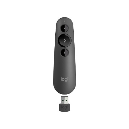 Picture of LOGITECH R500S RED LASER PRESENTATION REMOTE WITH WIRELESS MINI RECEIVER SIMPLE THREE-BUTTON DESIGN WITH RED LASER POINTER. BLUETOOTH OR USB RECEIVER CONNECTION. 20M RANGE AND APP CUSTOMIZATION VIA LOGI OPTIONS+