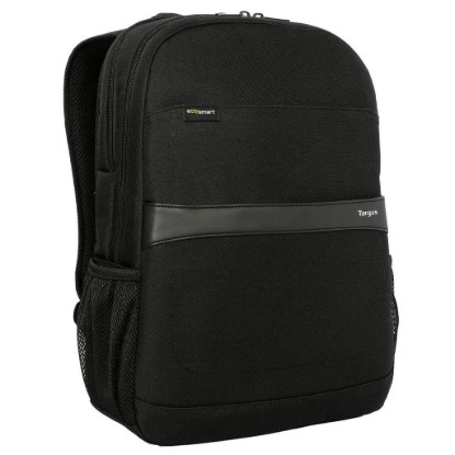 Picture of TARGUS 15.6IN GEOLITE ECOSMART ADVANCED BACKPACK TWO ZIPPERED FRONT QUICK ACCESS POCKETS PLUS AN INTERNAL MESH POCKET TWO WATER BOTTLE POCKETS LUGGAGE TROLLEY STRAP DURABLE, WATER-RESISTANT FABRIC CONTOURED, ADJUSTABLE SHOULDER STRAPS AND REINFORCED TOP CARRY HANDLE PADDED AND VENTILATED BACK PANEL INTERIOR MADE USING RECYCLED MATERIALS
