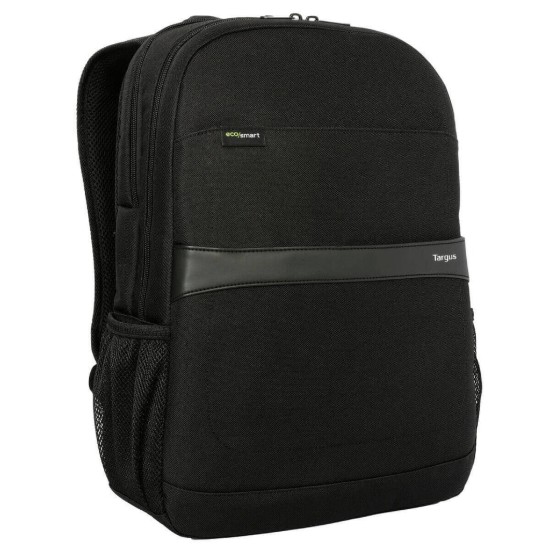 Picture of TARGUS 15.6IN GEOLITE ECOSMART ADVANCED BACKPACK TWO ZIPPERED FRONT QUICK ACCESS POCKETS PLUS AN INTERNAL MESH POCKET TWO WATER BOTTLE POCKETS LUGGAGE TROLLEY STRAP DURABLE, WATER-RESISTANT FABRIC CONTOURED, ADJUSTABLE SHOULDER STRAPS AND REINFORCED TOP CARRY HANDLE PADDED AND VENTILATED BACK PANEL INTERIOR MADE USING RECYCLED MATERIALS