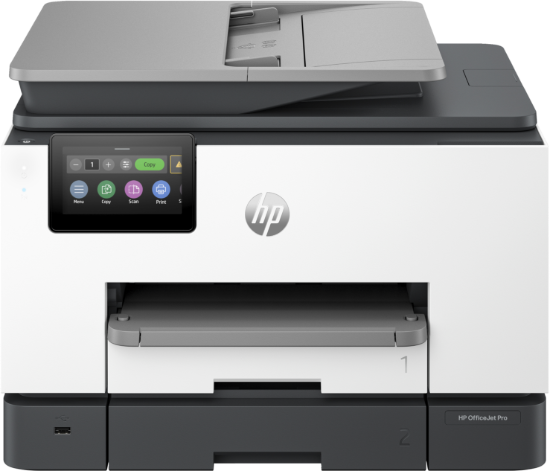 Picture of HP OFFICEJET PRO 9130 ALL-IN-ONEPRINTER. FUNCTIONS: PRINT, COPY, SCAN, FAX. PRINT TECHNOLOGY: HP THERMAL INKJET. PRINT SPEED: BLACK (A4, ISO): UP TO 25 PPM; COLOUR (A4, ISO): UP TO 20 PPM; DRAFT BLACK (A4): UP TO 39PPM; DRAFT COLOUR (A4): UP TO 39 PPM. PRINT RESOLUTION: BLACK (BEST): 1200 X 1200 RENDERED DPI; COLOUR (BEST): UP TO 4800 X 1200 OPTIMIZED DPION HP ADVANCE PHOTO PAPER 1200 X 1200 DPI I
