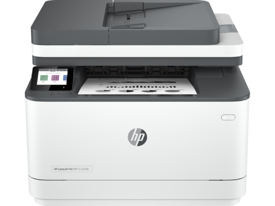 Picture of HP LASERJET PRO MFP 3103FDW PRINTER. FUNCTIONS: PRINT, COPY, SCAN, FAX. PRINT TECHNOLOGY: LASER. PRINT SPEED: UP TO 33 PPM BLACK (A4, NORMAL); UP TO 20 IPM BLACK (A4, DUPLEX). PRINT RESOLUTION: UP TO 1200 X 1200 DPI BLACK (BEST); TECHNOLOGY: : 600DPI WITH RESOLUTION ENHANCEMENT TECHNOLOGY (RET); PRORES 1200. MONTHLY DUTY CYCLE UP TO 50,000 PAGES A4; RECOMMENDED MONTHLY PAGE VOLUME: 350 TO 2500 PAG