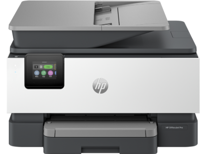 Picture of HP OFFICJET PRO 9120 ALL-IN-ONE PRINTER. FUNCTIONS: PRINT, COPY, SCAN, FAX. PRINT TECHNOLOGY: HP THERMAL INKJET. PRINT SPEED: BLACK (A4, ISO): UP TO 22 PPM; COLOUR (A4, ISO): UP TO 18 PPM; DRAFT BLACK (A4): UP TO 32PPM; DRAFT COLOUR (A4): UP TO 32 PPM. PRINT RESOLUTION: BLACK (BEST): 1200 X 1200 RENDERED DPI; COLOUR (BEST): UP TO 4800 X 1200 OPTIMIZED OPTION HP ADVANCE PHOTO PAPER 1200 X 1200 DPI 