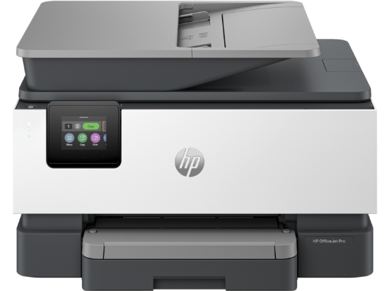 Picture of HP OFFICJET PRO 9120 ALL-IN-ONE PRINTER. FUNCTIONS: PRINT, COPY, SCAN, FAX. PRINT TECHNOLOGY: HP THERMAL INKJET. PRINT SPEED: BLACK (A4, ISO): UP TO 22 PPM; COLOUR (A4, ISO): UP TO 18 PPM; DRAFT BLACK (A4): UP TO 32PPM; DRAFT COLOUR (A4): UP TO 32 PPM. PRINT RESOLUTION: BLACK (BEST): 1200 X 1200 RENDERED DPI; COLOUR (BEST): UP TO 4800 X 1200 OPTIMIZED OPTION HP ADVANCE PHOTO PAPER 1200 X 1200 DPI 