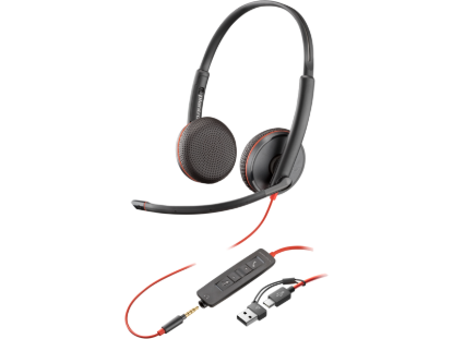 Picture of POLY BLACKWIRE 3225 STEREO USB-C HEADSET +3.5MM PLUG +USB-C/A ADAPTER