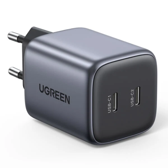 Picture of UGREEN 2 PORT GAN PD HOME CHARGER - 45W TYPE-C PORT WITH POWER DELIVERY 3.0. IT CAN FAST CHARGE YOUR PD COMPATIBLE DEVICES. YOUR SAMSUNG GALAXY S22 ULTRA CAN BE CHARGED FROM 0% TO 55% IN JUST 30 MINUTES. . FEATURES: GAN TECHNOLOGY - MORE EFFICIENT, LESS HEAT, SMALLER. FAST CHARGING. LIGHT AND PORTABLE. 36% SMALLER THAN OTHER 45W CHARGERS. CHARGE TWO DEVICES AT THE SAME TIME. ALWAYS-ON TEMPERATURE 
