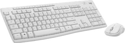 Picture of LOGITECH FULL-SIZE KBM COMBO. SILENTTOUCH TECHNOLOGY. 90% LESS TYPING NOISE. 2.4GHZ CONNECTION. LONG BATTERY LIFE. 10-METER RANGE, SPILL-RESISTANT KEYBOARD, COMPACT AMBIDEXTROUS MOUSE.