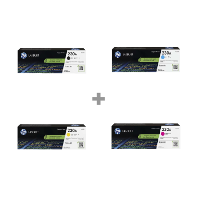 Picture of HP 230A BLACK ORIGINAL LASERJET TONER CARTRIDGE (W2300A)+ HP 230A CYAN ORIGINAL LASERJET TONER CARTRIDGE(W2301A) + HP 230A YELLOW ORIGINAL LASERJET TONER CARTRIDGE (W2302A) + HP 230A MAGENTA ORIGINAL LASERJET TONER CARTRIDGE (W2303A)