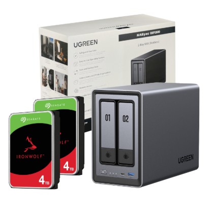 Picture of UGreen NASync DXP2800 2 Bay NAS with Seagate Ironwolf NAS 8TB SATA Hard Drive Bundle (2x 4TB)