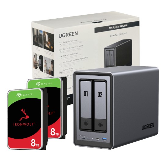 Picture of UGreen NASync DXP2800 2 Bay NAS with Seagate Ironwolf NAS 16TB SATA Hard Drive Bundle (2x 8TB)