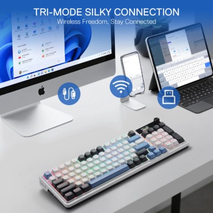 Picture of Redragon K719WGB GALATIN RGB PRO Full sized Wireless Gaming Keyboard - White